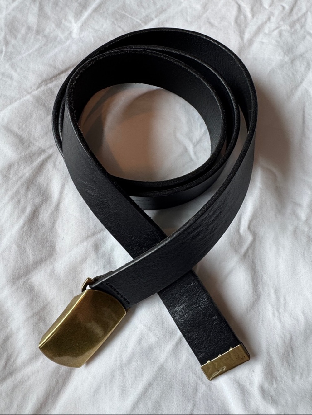 Madewell Black Leather Belt with Brass-Tone Buckle Size M/L